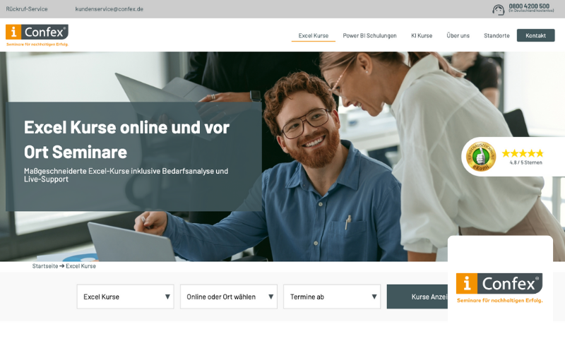 Kundenreferenz Confex: Screenshot Excel-Kurse online und vor Ort